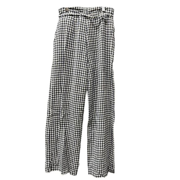 Abercrombie & Fitch Pants Womens Small Blue White Coastal Gingham Linen Blend - Picture 3 of 10